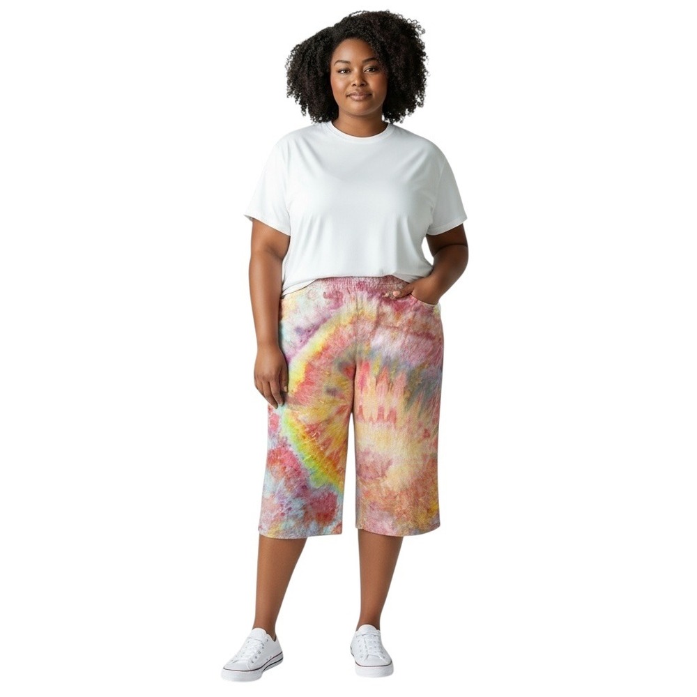 Choices Plus Size 3X Capri Pants Handmade Tie Dye Linen Lined Spiral Hippie 1482
